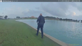 Manvel police officers rescue 3 dogs who were stuck in a pond