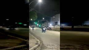 Biker kicks street dancing man fail