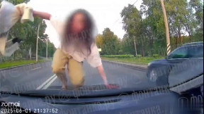 A girl drug addict vs a car