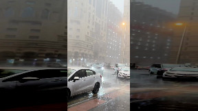 The block fell on the GMC suburban during a rainstorm.