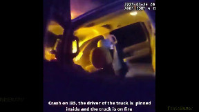 Bodycam shows Lewisville police rescue man who was trapped in fiery car
