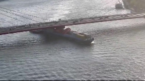 Small Container Ship Hits Bridge, Rotterdam Sept 11, 2024