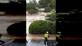 Asheville house floats away floodwaters from Helene