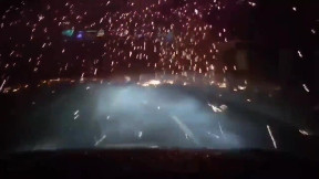 Dashcam captures shelling in Kharkiv