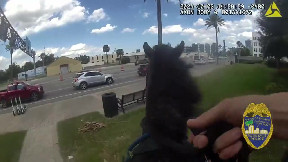 Bodycam shows Jacksonville Sheriffs officer with his mounted partner arresting a man in Riverside